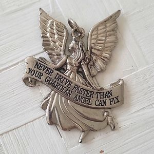 Guardian Angel Pendant "Never Drive Faster Than Your Guardian Angle Can Fly"